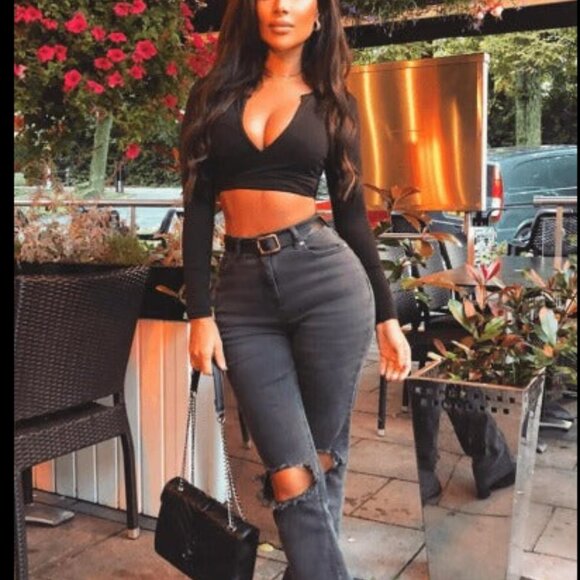 Charcoal Distressed Knee Rip Straight Leg Jeans - Picture 2 of 6